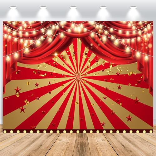 ASDCXZ Zirkus Hintergrund 2.5x1.8m, Rot Gold Glitter Zirkus Karneval Fotowand Hintergrund, Vinyl Fotobox Hintergrund für Holzzirkus Geburtstag Party Dekoration, Portrait Fotostudios Hintergründe von ASDCXZ