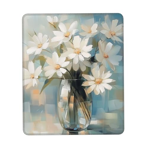 ASDJHFABKY Gaming-Schreibtischunterlage mit weißen Blumen, rustikale Blumenmalerei, Schreibtischunterlage für Damen, Büro, Schreibtisch-Dekor-Pad, 18 x 22 cm von ASDJHFABKY