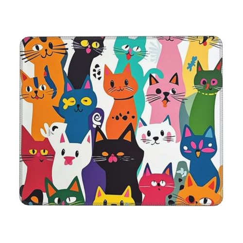 Schreibtischunterlage mit Cartoon-Katze, buntes Cartoon-Mauspad, zahlreiche Katzen, Schreibtischunterlage, Schreibtischunterlage für Damen, Mädchen, Büro, 21 x 26 cm von ASDJHFABKY