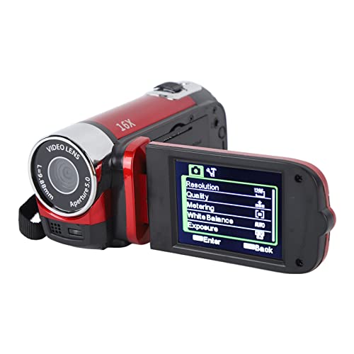 1080P Digital-Videokamera, 16 MP DV-Kamera-Camcorder, 2,7-Zoll-TFT-Drehbildschirm, 16-Fach-Digitalzoom-Videokamera mit USB-Kabel (Rot) von ASHATA