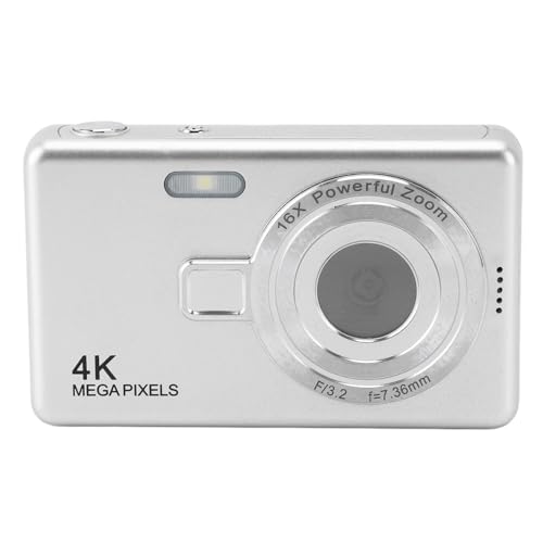 12-MP-Digitalkamera, 1080P-Video, 16-facher Zoom, Autofokus, 2,4-Zoll-TFT-Bildschirm, für Studentische Vlogger (Silver) von ASHATA