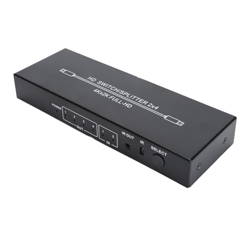 2x4 HDMI Switch, 4K HDMI Splitter, 2 in 4 Out HDMI Video Switcher Selector mit Fernbedienung für Monitore, für PS5, Projektoren, PC TV von ASHATA