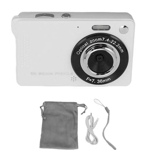 ASHATA Digitalkamera, 1080P HD 50 MP Digitalkameras für Fotografie, Autofokus Vlogging Kamera mit 16 fachem Digitalzoom und 2,8 Zoll TFT Bildschirm, LED Blitz, für Reisen (White) von ASHATA