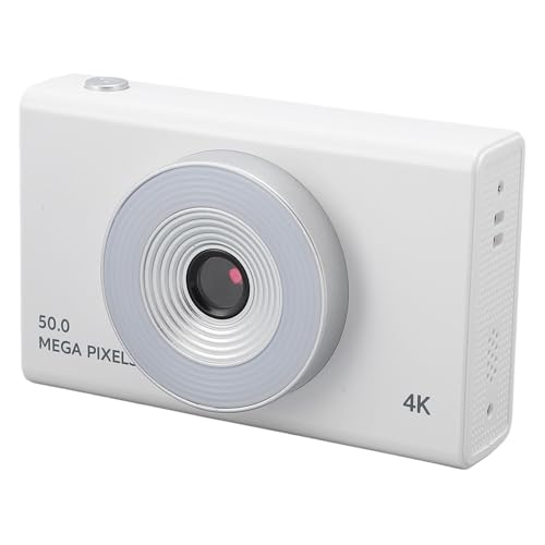 ASHATA Digitalkamera, HD 4K Kinderkamera, 48 MP, 8 facher Digitalzoom, Digitalkamera, Kompakte Tragbare Retro CCD Kamera mit Fülllicht für Studenten, Teenager, Jungen, Mädchen, (White) von ASHATA