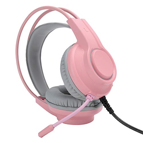 ASHATA Kabelgebundene Over-Ear-Kopfhörer, 360-Grad-Mikrofon Zur Geräuschreduzierung, Kopfhörer mit Gaming-Headset, Kabelgebundene Mikrofonkopfhörer für Computer-PC-Laptops (Rosa) von ASHATA