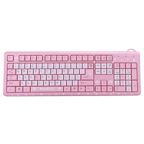 ASHATA USB Kabel Tastatur, Tastatur USB Kabel Ultra Thin Cute Cartoon, wasserdichte Ergonomie USB Kabel Tastatur für Home Office Laptop Computer Universal(Rosa) von ASHATA