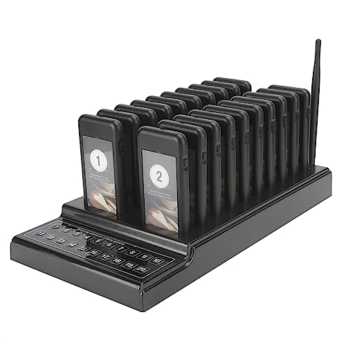 ASHATA Wireless Guest Call System, Untersetzer Pager Calling System Restaurant Pager Wireless Calling System Empfänger 20-Kanal mit Ladeanzeige (Schwarz) von ASHATA
