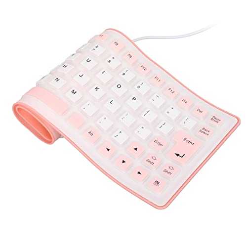 ASHATA wasserdichte Silikontastatur,Faltbare Flexible USB Staubdichte Silent Tastatur 85 Tasten,Leicht & Tragbar,Weich Angenehm zu Bedienen,Für PC-Laptops(Rosa) von ASHATA