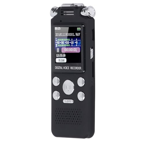 Digitaler Diktiergerät mit Lautsprecher, MP3 Player, Doppelmikrofon, 0,8 Zoll LCD Bildschirm, Geräuschunterdrückung, Digitales Sprachaufzeichnungsgerät für Interviews, 300 mAh von ASHATA