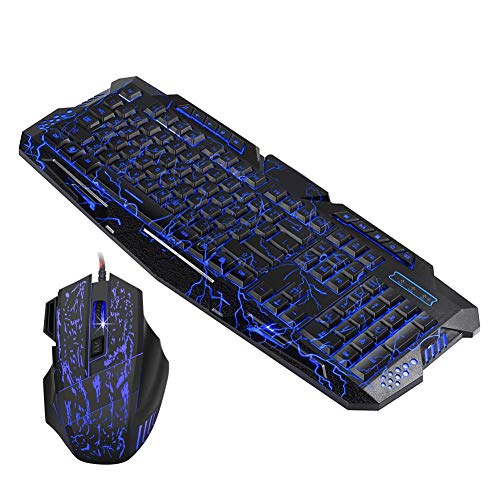 Gaming Keyboard Mouse Combo, kabelgebundene LED-Tastatur mit Hintergrundbeleuchtung (104 Tasten) und 7-Tasten-Maus (bis zu 5500 DPI), ergonomisches Design für Desktop, Computer, PC von ASHATA