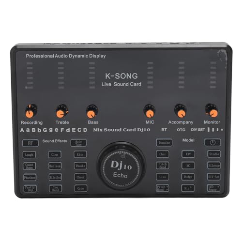 Live Soundkarte, Bluetooth Sound Mixer Board, Live Soundkarte mit 12 Soundeffekten, Rauschunterdrückung, Sprachwechsler Soundkarte für Live Streaming, Podcasting von ASHATA