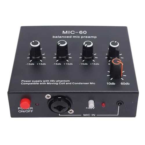 Mikrofonvorverstärker Gain Mic Booster, 48 V XLR Ausgeglichene Dynamische und Kondensatorische Mikrofon -Vorverstärker für das Aufnehmen von Studio Live -Streaming Mikrofonvorverstärker Gain Mic Booster, 48 V XLR Ausgeglichene Dynamische und Kondensatorische Mikrofon -Vorverstärker für das Aufnehmen von Studio Live -Streaming von ASHATA