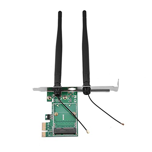 Mini PCI-E zu PCI-E Adapter Karte,ASHATA Mini PCI-E auf Desktop PCI-E Wireless Netzwerkkarte,Halbhohe PCI-E Karte PCI-E 1x WLAN-Karte mit 2 Externe 3.5DB Antennen für Laptop auf Desktop-PC von ASHATA