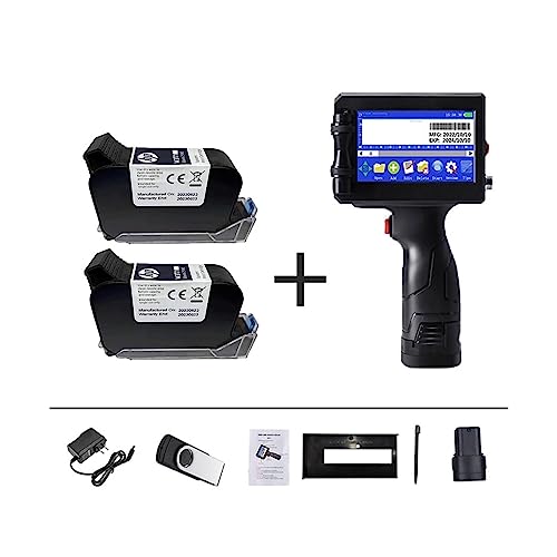 ASHBV Tragbarer Tintenstrahldrucker 12,7-mm-Etikettendrucker, QR-Bar, Chargencode, Datum, Nummer, Logo, Ablaufdatum, tragbarer Tintenstrahldrucker, 24 Sprachen, tragbar(with 2 cartridges) von ASHBV