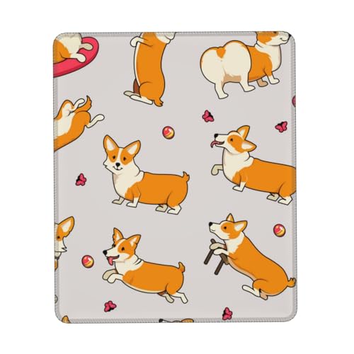 ASKFNASDKMFN Mauspad mit niedlichen Hunden, walisischer Corgi, genähter Rand, rutschfestes Design, 25 x 30 cm von ASKFNASDKMFN