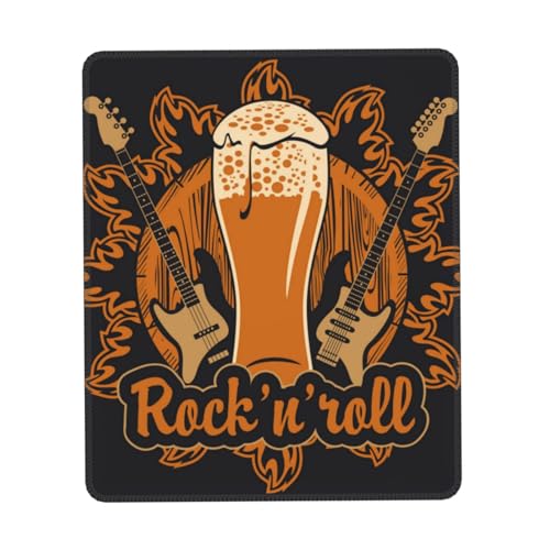 ASKFNASDKMFN Schreibtischunterlage mit Motiv "Beer and Rock", mit genähten Kanten, rutschfest, 21 x 26 cm von ASKFNASDKMFN