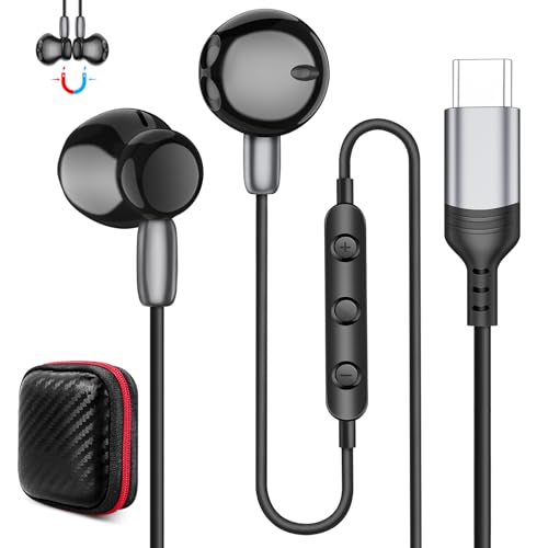 USB C Kopfhörer für Galaxy A55 A35 A16 5G,Magnetisch Typ C Headset USB C Anschluss In Ear Ohrhörer mit Kabel Mikrofon für iPhone 16 15 Pro Samsung A54 A34 Google 8a 9 Pro Pixel 7a Xiaomi 14 13T iPad von ASKUBSKU