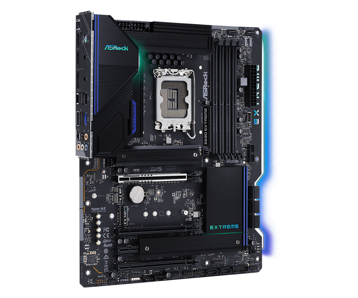 ASRock Z690 Extreme - Motherboard - ATX - LGA1700-Sockel - Z690 Chipsatz - USB-C Gen2, USB 3,2 Gen 1, USB 3,2 Gen 2, USB-C Gen 2x2 - Gigabit LAN, 2,5 Gigabit LAN - Onboard-Grafik (CPU erforderlich) - HD Audio (8-Kanal) (90-MXBHN0-A0UAYZ) von ASRock