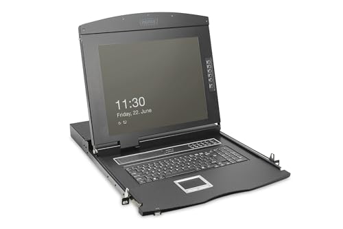 DIGITUS 19" KVM-Konsole - FullHD - 1 Port VGA-Switch - GE -Tastatur - für 19 Zoll Server- und Netzwerkschranke - Schwarz von DIGITUS