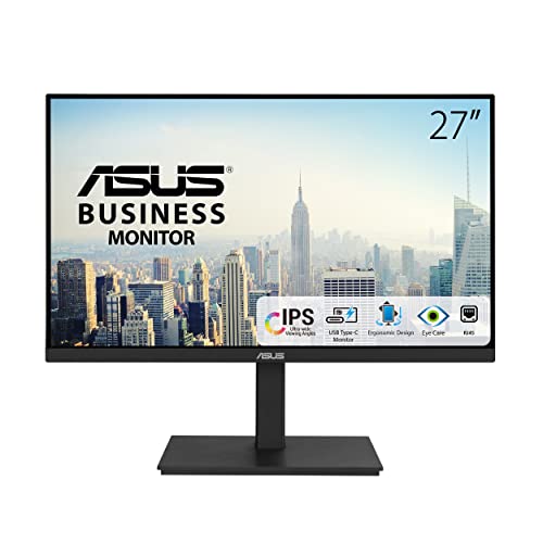 ASUS Business VA27ECPSN - 27 Zoll Full HD Monitor - 16:9 IPS Panel, 1920x1080, 75 Hz, Rahmenlos, ergonomisch - RJ45, DisplayPort, HDMI, USB-C mit 65W, USB-Hub von ASUS