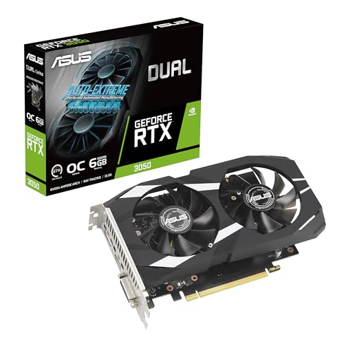 ASUS Dual GeForce RTX 3050 OC Edition 6GB GDDR6 Gaming Grafikkarte (Nvidia GeForce RTX3050 DLSS, PCIe 4.0, 1x HDMI 2.1a, 1x DisplayPort 1.4a, DUAL-RTX3050-O6G) von ASUS