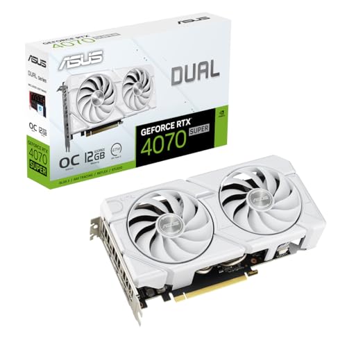 ASUS Dual GeForce RTX 4070 SUPER EVO White OC Edition 12GB GDDR6X Gaming Grafikkarte (Nvidia RTX4070 SUPER DLSS 3, PCIe 4.0, 1x HDMI 2.1a, 3X DisplayPort 1.4a, DUAL-RTX4070S-O12G-EVO) von ASUS