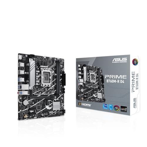 ASUS Prime B760M-R D4 Gaming Mainboard Sockel Intel LGA 1700 (microATX, PCIe 4.0, DDR4, 2.5Gb Ethernet, HDMI, SATA 6 Gbit/s, Aura Sync) von ASUS