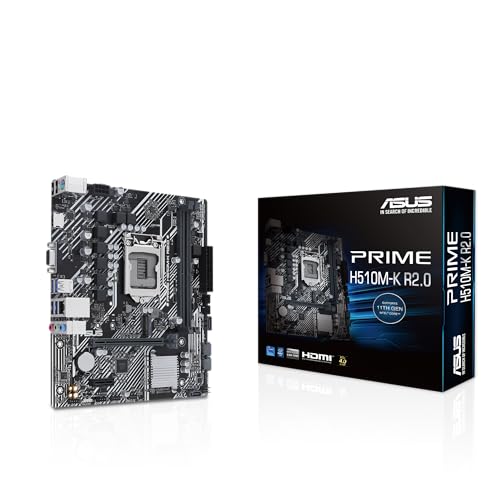 ASUS Prime H510M-K R2.0 Mainboard Sockel Intel LGA 1200 (Intel H470 Chipsatz, micro-ATX, DDR4 Speicher, PCIe 4.0, BIOS Flashback, USB 3.2 Gen 1, Aura Sync) von ASUS