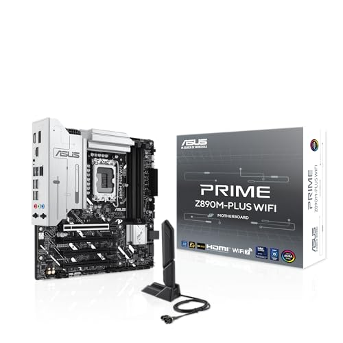 ASUS Prime Z890M-PLUS WiFi Gaming Mainboard Sockel Intel LGA1851 (mATX, DDR5, PCIe 5.0, 3X M.2, DisplayPort, HDMI, Advanced AI, WiFi 7, Aura Sync) von ASUS