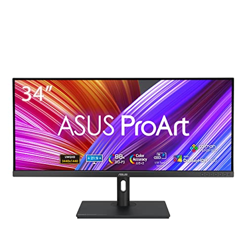 ASUS ProArt PA348CGV - 34 Zoll UWQHD Professioneller Monitor - 21:9 IPS, 3440x1440, 120 Hz - ergonomisch, Calman, hohe Farbtreue, DisplayHDR 400 - DisplayPort, HDMI, 90W USB-C, USB-Hub, schwarz von ASUS