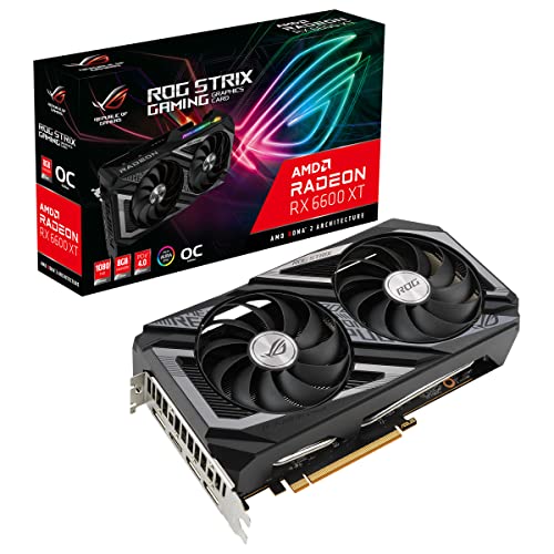 ASUS ROG Strix AMD Radeon RX 6600XT OC Gaming Grafikkarte (8GB GDDR6, PCIe 4.0, Aura Sync, HDMI 2.1, DisplayPort 1.4a, ROG-STRIX-RX6600XT-O8G-GAMING) Schwarz von ASUS