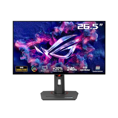 ASUS ROG Strix OLED XG27AQDMG 27“ Gaming-Monitor (26,5“ anzeigbar) 1440p glossy WOLED-Panel, 240 Hz, maßgeschn. Kühlkörper, gleichm. Helligkeit, G-SYNC-kompatibel, 99% DCI-P3 und DisplayWidget Center von ASUS