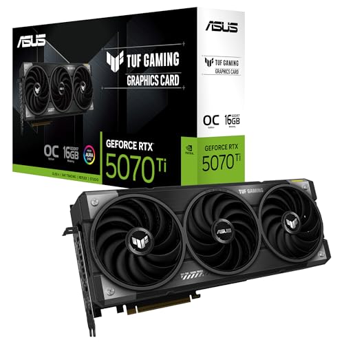 ASUS TUF Gaming GeForce RTX 5070 Ti 16GB GDDR7 OC Edition Gaming Grafikkarte (Nvidia GeForce RTX5070 Ti DLSS 4, 3,6-Slot Design, PCIe 5.0, 3x DisplayPort 2.1b, 2x HDMI 2.1b, TUF-RTX5070TI-O16G-GAMING) von ASUS