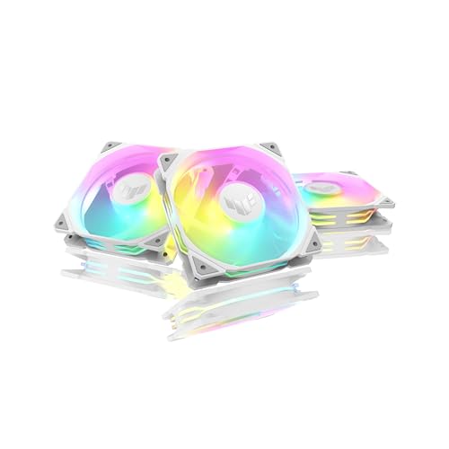 ASUS TUF Gaming TR120 ARGB Reverse Blade White 3IN1 Gehäuselüfter 3er Pack (120mm PWM PC Lüfter, 2000 rpm, 2.75 mm H2O, 76,3 CFM Luftstrom, 16 einzeln adressierbare RGB-LEDs, weiß) von ASUS