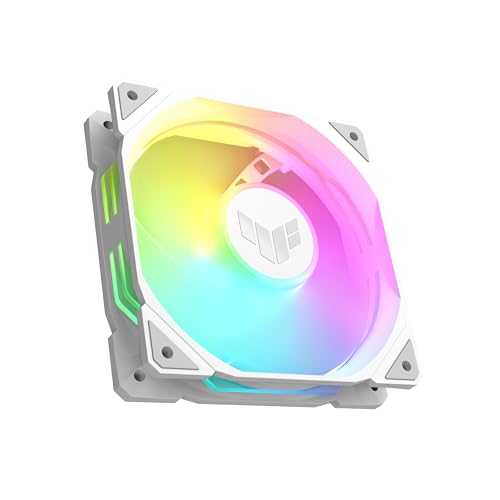 ASUS TUF Gaming TR120 ARGB Standard Blade White Gehäuselüfter Single Pack (120mm PWM PC Lüfter, 2000 rpm, 3,3 mm H2O, 77,4 CFM Luftstrom, 16 einzeln adressierbare RGB-LEDs, weiß) von ASUS