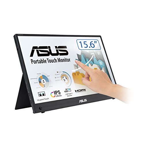 ASUS ZenScreen MB16AHT - 15,6 Zoll tragbarer USB Touch Monitor - Full HD 1920x1080, Typ-C USB, Mini-HDMI, Autorotation, Kickstand, Stativ Sockel - IPS Panel, 16:9, entspiegelt, Speaker von ASUS