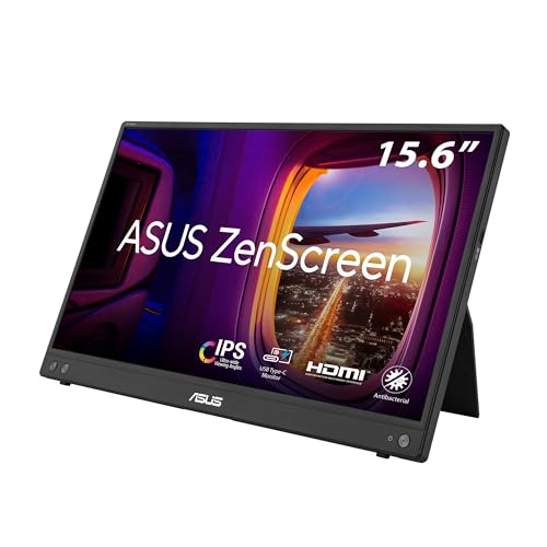 ASUS ZenScreen MB16AHV - 15,6 Zoll tragbarer USB Monitor - Full HD 1920x1080, 15W USB-C, Mini-HDMI, Autorotation, leichtes Design, Kickstand, Stativ Sockel - IPS Panel, 16:9, entspiegelt von ASUS
