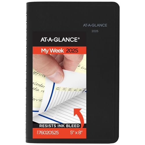 AT-A-GLANCE Terminkalender 2025, Wochen- und Monatsplaner, 12,7 x 20,3 cm, klein, QuickNotes, Schwarz (76020525) von AT-A-GLANCE