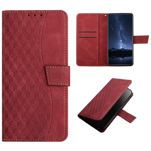 ATISIJIE Handyhülle für Oppo A57e 4G / A77S 4G Hülle,Klappbar PU Leder Tasche Flip Wallet,2 Card Slots,Kickstand,Magnetschnalle,Silikon Handyhülle-Rot von ATISIJIE