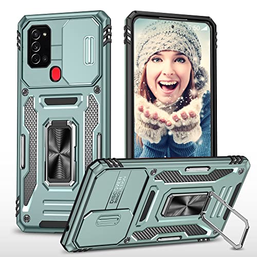 ATISIJIE Hülle für Samsung Galaxy A21s Handyhülle [Slide Camera Kameraschutz], Metall 360 Grad Metal Ring Halter Standard Stoßfest Schutzhülle Case Cover Schutzfolie Alpengrün von ATISIJIE