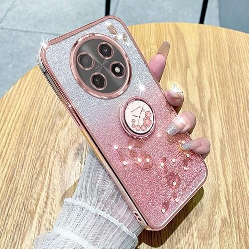 ATISIJIE Transparent Glitzer Hülle für Huawei P40 Lite 4G Case mit Ringständer,Bling Glitter Handyhülle Ultradünn Stoßfest,Glitzernde Schutzhülle für Frauen Mädchen-Rosa von ATISIJIE