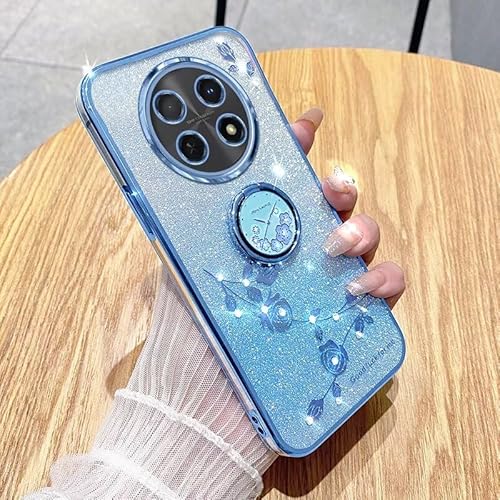 ATISIJIE Transparent Glitzer Hülle für iPhone 15 Case mit Ringständer,Bling Glitter Handyhülle Ultradünn Stoßfest,Glitzernde Schutzhülle für Frauen Mädchen-Blau von ATISIJIE