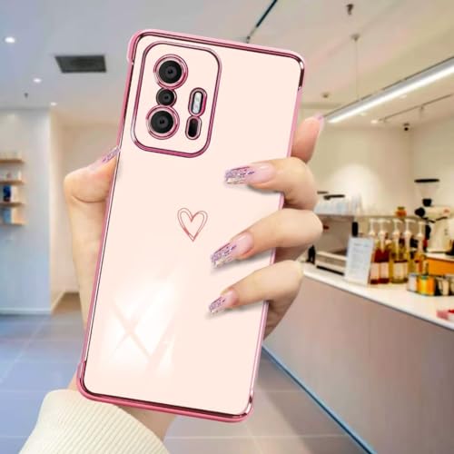 ATISIJIE für XiaoMi 11T 5g / 11T Pro Herz Hülle,Herz Mädchen Handyhülle Süß Galvanik Liebesmuster Silikon Schutzhülle Kameraschutz Stoßfest Bumper Hülle für XiaoMi 11T 5g / 11T Pro(LKAX-Pink) von ATISIJIE