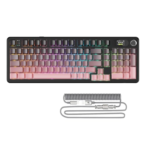 ATTACK SHARK X98PRO Gasket Mechanische Gaming-Tastatur, BT/2,4G Wireless/USB-C, LED-Bildschirm und CNC-Knopf, RGB-Seitengravur, 98 Tasten Hot-Swap-Linearschalter, 4000mAh, für PC, MAC-Pink Gradient von ATTACK SHARK