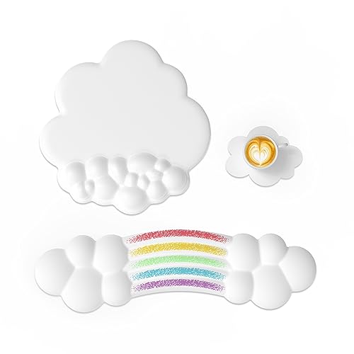 Attack Shark Rainbow Cloud Handgelenkauflage Combo, Maus-Handgelenkstütze für Ergonomie, Rutschfest, Niedliches Schreibtischzubehör, Handballenauflage-Set zum Tippen/Spielen/Computer - Weiß von ATTACK SHARK