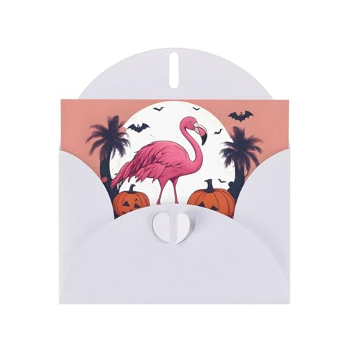 White ATTBBH Halloween-Flamingo-Druck-Grußkarte für Weihnachten, Geburtstage und besondere Anlässe von ATTBBH