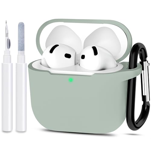 ATUAT Kompatibel mit AirPods 4 Hülle, schützende Silikonhülle, Zubehör mit Schlüsselanhänger für Damen und Herren, für Apple AirPods 4. Generation Hülle (2024), Front-LED sichtbar, Nebel von ATUAT