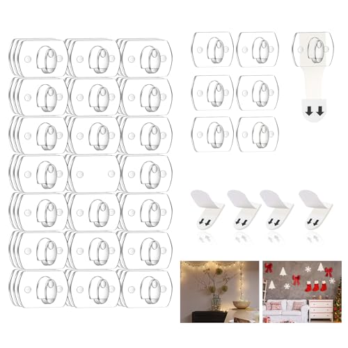 AUAUY 3er-Packs Mini Dekorationsclips, 60 Transparente Clips und 60 Streifen, Transparent Hängeklammern für Dekoration und Lichterketten, Multifunktionale Selbstklebende Haken für Draußen und Drinnen von AUAUY