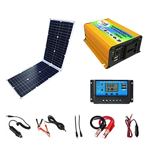 Auto Wechselrichter, 300 Watt 12 Volt Solarpanel Starter Kit Wechselrichter, mit 18/36 W monokristallinem Solarpanel + 30 A Laderegler + Adapter-Kit, for netzunabhängiges System for Anhänger von Wohnm von AUBEST