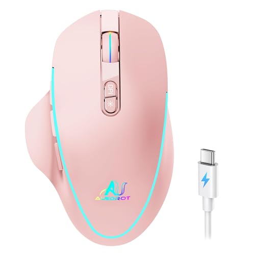 AUEDROT Kabellose Maus mit Mouse Jiggler, Mausbeweger Nicht Nachweisbar, 2 Jiggler Modi, Treiberfrei, Hält Computer Wach - Stille wiederaufladbare Ergonomische Kabellos Mouse, 4 Pegel DPI, Rosa von AUEDROT